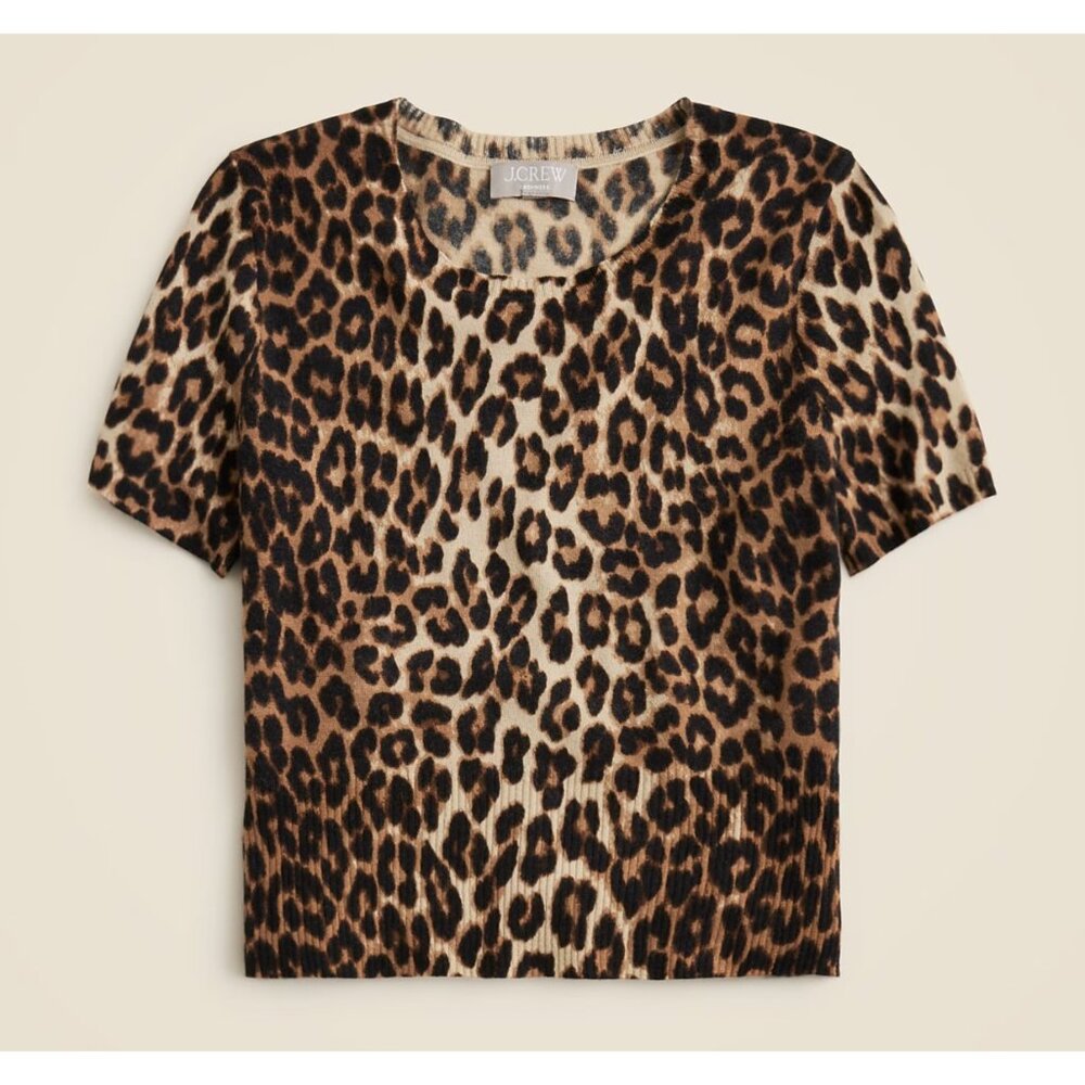 NWT J.Crew Featherweight Cashmere Shrunken T-shirt in Leopard Sweater S
